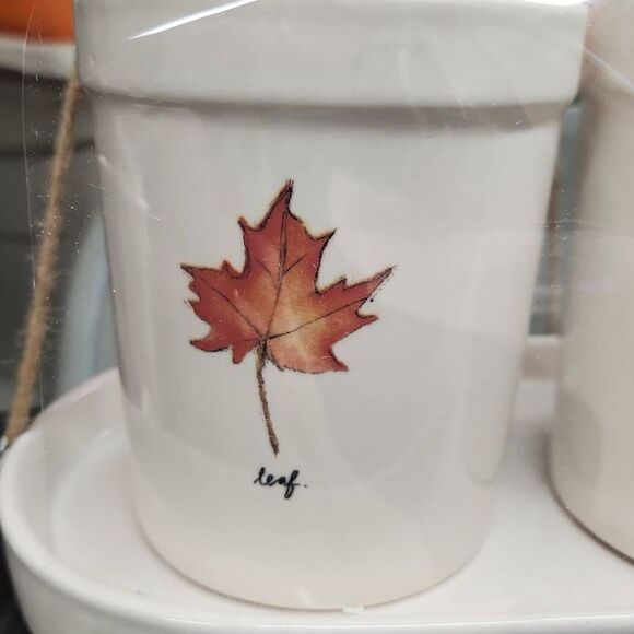 Rae Dunn Set of 3 Fall Utensil Holder Leaf Pinecone Acorn with Platter - Picture 5 of 7